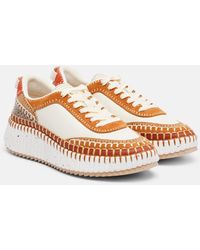 Chloé - Nama Suede-Trimmed Leather Sneakers - Lyst