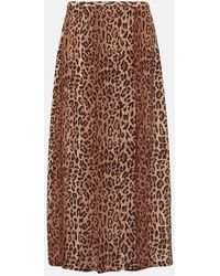 RIXO London - Georgia Leopard-print Silk Midi Skirt - Lyst