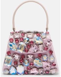 Self-Portrait - Mini Embellished Satin Top-Handle Bag - Lyst