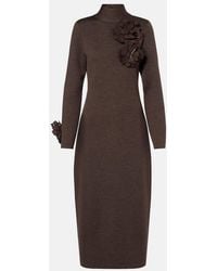 Oscar de la Renta - Floral-Applique Wool-Blend Midi Dress - Lyst