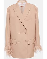 Valentino - Feather-trimmed Double-breasted Blazer - Lyst
