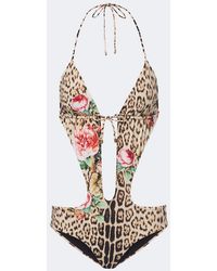 Roberto Cavalli - Leopard-Print Cutout Swimsuit - Lyst