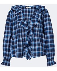 Doen - Hardy Plaid Ruffled Cotton Blouse - Lyst