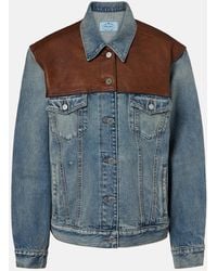Prada - Leather-Trimmed Denim Jacket - Lyst