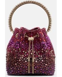 Jimmy Choo - Bon Bon Embellished Satin Bucket Bag - Lyst