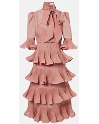 Zimmermann - Tiered Pleated Midi Dress - Lyst