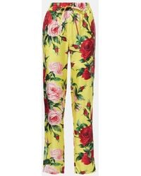 Dolce & Gabbana - Floral Silk Straight Pants - Lyst