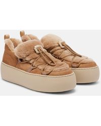 Roger Vivier - Viv' Up Embellished Shearling And Suede Sneakers - Lyst