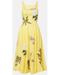 Agua Bendita - Frontera Patch-Applique Linen Midi Dress - Lyst