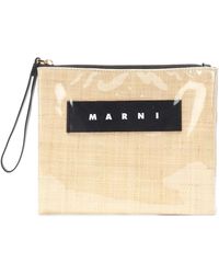 Marni POUCH PICCOLA GLOSSY GRIP RAFIA INTRECCIATA - Neutro