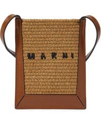 Marni Leather-trimmed Raffia Crossbody Bag - Brown