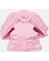 Magda Butrym - Floral-Applique Ruched Off-Shoulder Top - Lyst