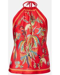 Etro - Printed Halterneck Silk Twill Top - Lyst