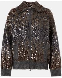 Brunello Cucinelli - Sequined Mohair-Blend Zip-Up Sweater - Lyst