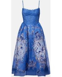 Zimmermann - Rebellion Silk-Linen Midi Dress With Structured Co - Lyst