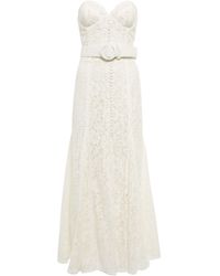 Costarellos Sharie Belted Lace Bustier Gown - White