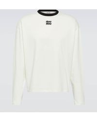 Miu Miu - Top in jersey di cotone con logo - Lyst