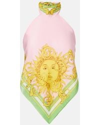 Versace - Printed Cotton And Silk Voile Top - Lyst