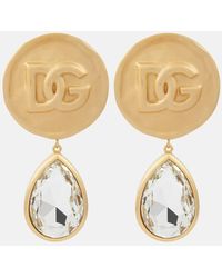 Dolce & Gabbana - Earrings With Logo Coin And Rhinestone Pendants - Lyst