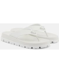 Prada - Leather-trimmed Thong Sandals - Lyst