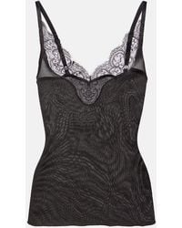 Saint Laurent - Top Lencero Acanalado De Seda Con Encaje - Lyst
