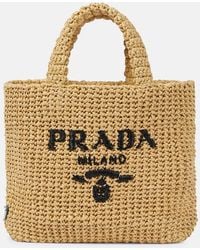 Prada - Small Crochet Raffia-Effect Shopper - Lyst