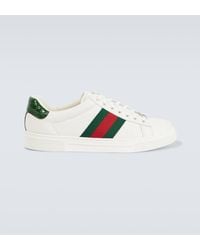 Gucci - Ace Web Stripe Leather Sneakers - Lyst