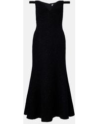 Self-Portrait - Off-Shoulder Boucle Midi Dress - Lyst