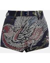 Etro - Embroidered High-rise Denim Shorts - Lyst
