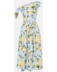 Oscar de la Renta - Robe Midi En Coton Melange A Fleurs - Lyst