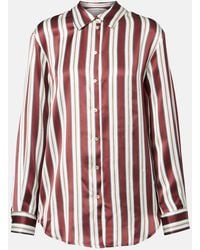 Asceno - Striped Silk Satin Pajama Shirt - Lyst