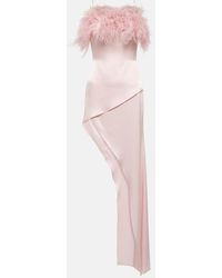 David Koma - Feather-Trimmed Satin Midi Dress - Lyst