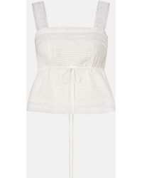 Ganni - Lace-Trimmed Ruffled Cotton Crop Top - Lyst