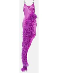 David Koma - Feather-Trimmed Asymmetric Gown - Lyst