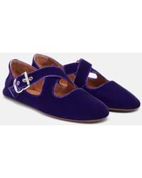 Alaïa - Criss Cross Velvet Mary Jane Flats - Lyst