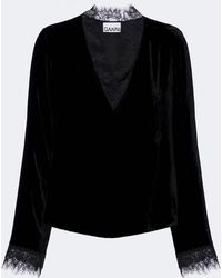 Ganni - Lace-Trimmed Velvet Top - Lyst