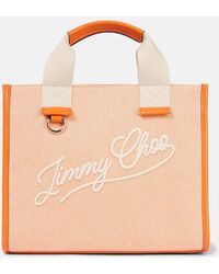 Jimmy Choo - Logo Leather-Trimmed Canvas Tote Bag - Lyst