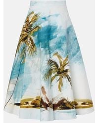 Oscar de la Renta - Printed Cotton-Blend Poplin Midi Skirt - Lyst