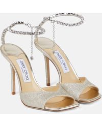 Jimmy Choo - Saeda 100 Embellished Glitter Sandals - Lyst