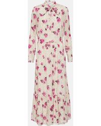 RED Valentino - Floral Tie-neck Lame Maxi Dress - Lyst