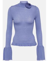 Blumarine - Ruffle-Trimmed Ribbed-Knit Wool Sweater - Lyst