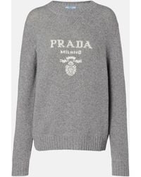 Prada - Logo Intarsia Wool And Cashmere Sweater - Lyst