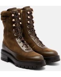 Aquazzura - Very Cortina Shearling-Trimmed Suede Lace-Up Boots - Lyst