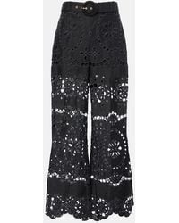 Zimmermann - Pop Embroidered Linen Wide-Leg Pants - Lyst
