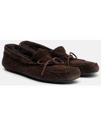 The Row - Lucca Shearling-Trimmed Suede Boat Shoes - Lyst