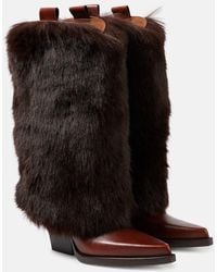 Paris Texas - Faux Fur And Leather Knee-High Boots - Lyst