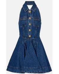 Self-Portrait - Flared Denim Midi Dress - Lyst