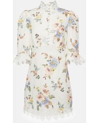 Zimmermann - Vestido corto de lino floral con encaje - Lyst