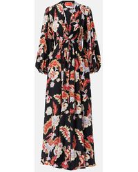 La DoubleJ - Vestido Largo De Seda Fruncido Estampado - Lyst