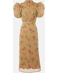 ROTATE BIRGER CHRISTENSEN - Noon Floral Puff-sleeve Midi Dress - Lyst
